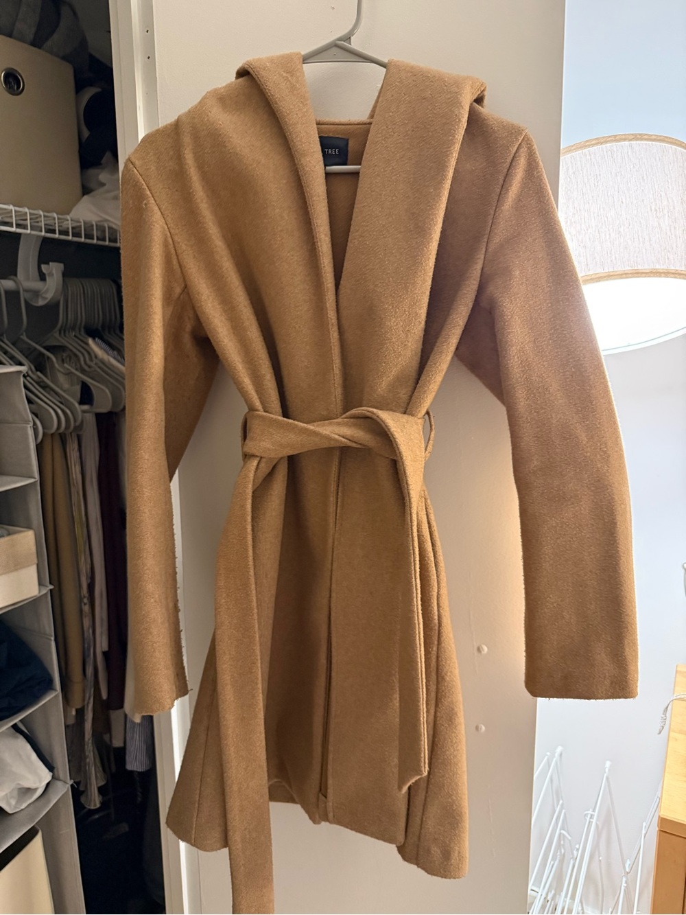 Tan Wrap Peacoat with Hood